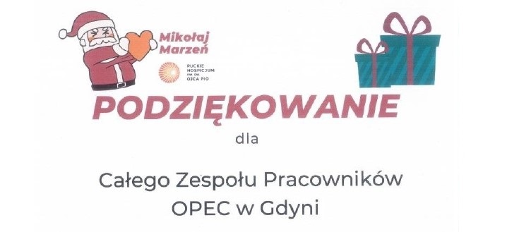 PODZIĘKOWANIE OD PUCKIEGO HOSPICJUM PW. ŚW. OJCA PIO