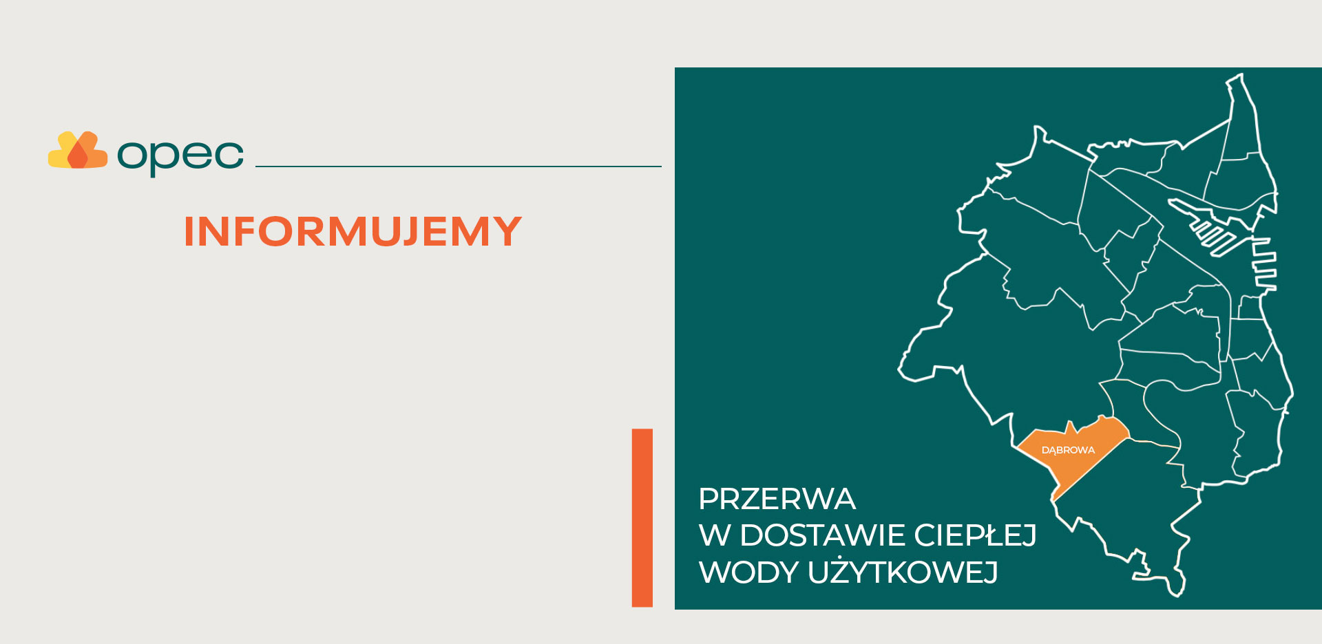 Informacja o przerwie w dostawie ciepłej wody użytkowej w dzielnicy Gdynia Dąbrowa