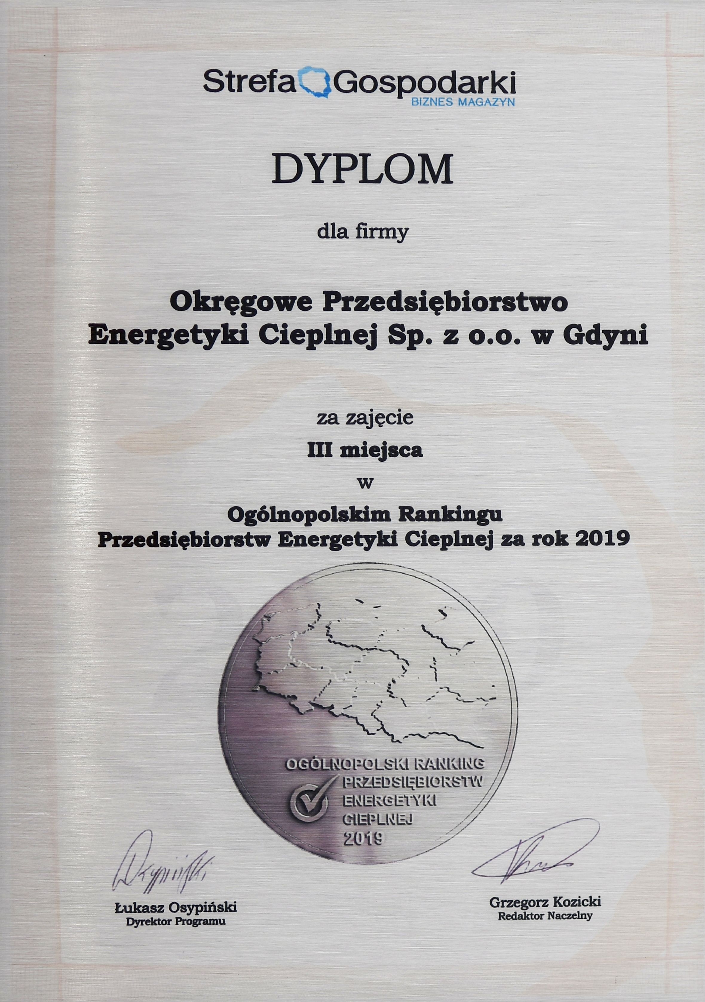 Gdyński OPEC w czołówce najlepszych przedsiębiorstw ciepłowniczych w kraju